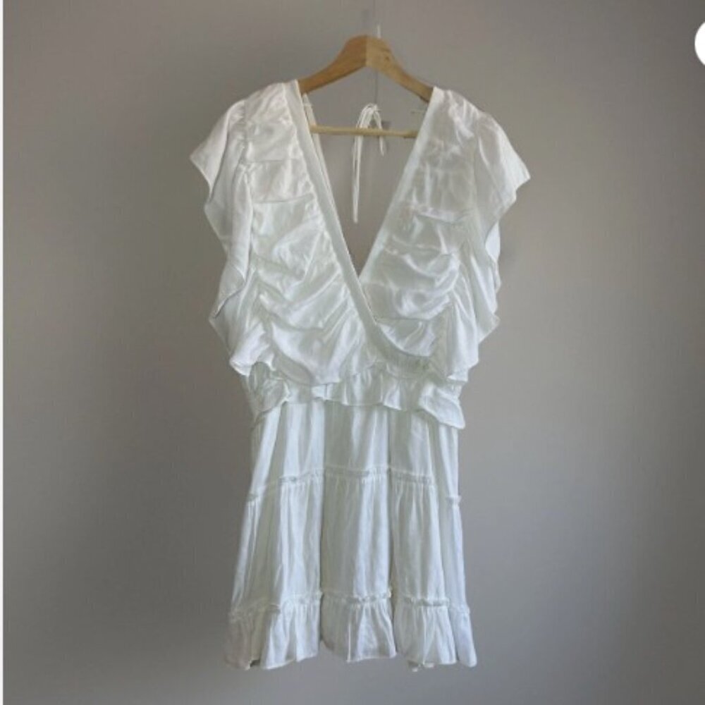 Pookie & Sebastian White Tiered Ruffle Dress Size Medium Crossover Sorority Rush - Picture 2 of 10